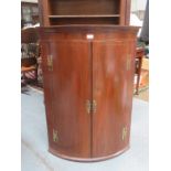 20th CENTURY STRING INLAID BOW FRONTED MAHOGANY CORNER CUPBOARD