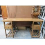 ORIENTAL HARDWOOD PEDESTAL WRITING DESK