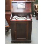 VICTORIAN MAHOGANY DAVENPORT STYLE WASH STAND WITH CONTENTS