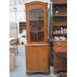 20th CENTURY WALNUT SINGLE DOOR GLAZED CORNER DISPLAY CABINET