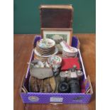 SUNDRY LOT INCLUDING VINTAGE LEATHER SPORAN, MASONIC APRON, CAMERAS, ORIENTAL TEAWARE,