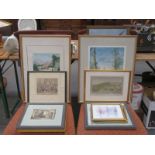 PARCEL OF VARIOUS FRAMED PRINTS INCLUDING JANNIS KOUNENAKIS PLUS THREE ENGRAVINGS