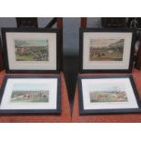 TWO PAIRS OF POLYCHROME HORSE RACING PRINTS