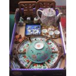 MIXTURE OF ORIENTAL SUNDRIES INCLUDING SECTIONAL HORS D'OEUVRES DISH, BOOK ENDS,