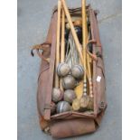 LEATHER BAG CONTAINING CRICKET BATS, BALLS AND ACCESSORIES, AND ALSO BOWLINE BOWLS,