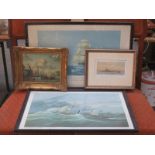 FOUR SHIPPING RELATED PRINTS INCLUDING HMS RALEIGH
