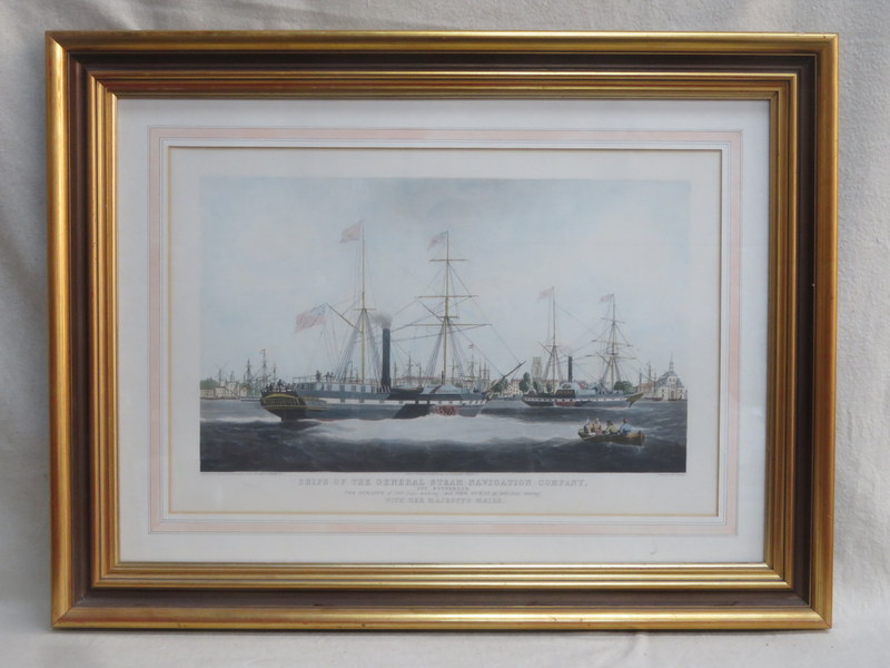 WJ HUGGINS, FRAMED POLYCHROME ENGRAVING 'SHIPS OF THE GENERAL STEAM NAVIGATION COMPANY OF ROTTERDAM,