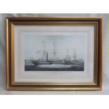 WJ HUGGINS, FRAMED POLYCHROME ENGRAVING 'SHIPS OF THE GENERAL STEAM NAVIGATION COMPANY OF ROTTERDAM,