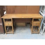 ORIENTAL HARDWOOD PEDESTAL WRITING DESK