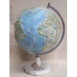 VINTAGE RELIEF DECORATED GLOBE ON WOODEN STAND,