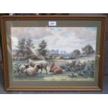 CHARLES H BRANSCOMBE, FRAMED WATERCOLOUR DEPICTING COUNTRYSIDE SCENE WITH SHEEP,