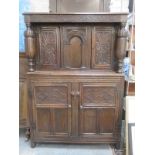 19th CENTURY CARVED FRONTED COURT CUPBOARD