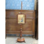19th ROSEWOOD POLE SCREEN WITH GLAZED TAPESTRY PANEL