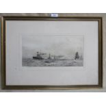 WILLIAM LIONEL WYLLIE, FRAMED PENCIL SIGNED MONOCHROME ETCHING, 'STEAMING IN LINE',
