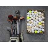 BAG CONTAINING VINTAGE GOLF CLUBS AND BALLS