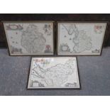 THREE SIMILAR FRAMED MAPS, REGIONS OF ENGLAND,