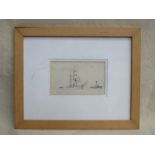 LIONEL WYLLIE, FRAMED PENCIL DRAWING OF SAILING BOATS AT SEA WITH ANOTHER UNFINISHED SKETCH,