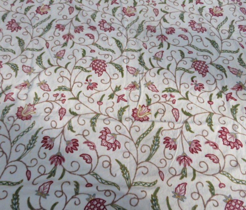 VINTAGE CREWEL WORK EMBROIDERED BED COVER,