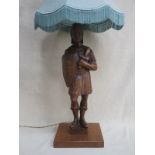 CARVED OAK KNIGHT FORM TABLE LAMP,