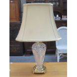 WATERFORD CRYSTAL TABLE LAMP ON BRASS SUPPORT,