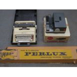 OLIVETTI LETTERA 35 TYPEWRITER PLUS LEITZ RA 150 SLIDE PROJECTOR PLUS PROJECTOR SCREEN