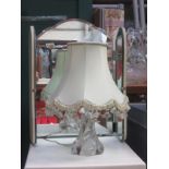 THREE FOLD DRESSING MIRROR PLUS GLASS TABLE LAMP WITH SHADE