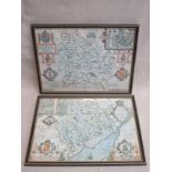 TWO FRAMED JOHN SPEED MAPS OF BERKSHIRE AND MONMOUTH,