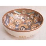 19th CENTURY HEAVILY GILDED SATSUMA BOWL, HANDPAINTED WITH ORIENTAL FIGURES AND CHINESE DRAGONS,