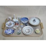 TRAY OF SUNDRY CERAMICS INCLUDING ROYAL CROWN DERBY, MINTONS AND ROYAL COPENHAGEN, ETC.