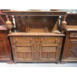 CARVED FRONTED 20th CENTURY OAK COURT CUPBOARD