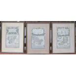 THREE EMANUEL BOWEN FRAMED ROAD MAPS 19cm X 12cm