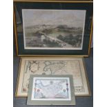 TWO FRAMED MAPS AND PRINT DEPICTING THE CITY OF CHESTER