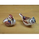 TWO ROYAL CROWN DERBY CERAMIC BIRD FORM PAPERWEIGHTS