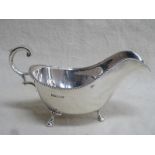 HALLMARKED SILVER 3/4 PINT SAUCE BOAT ON RAISED BALL AND CLAW FEET, JOSEPH ROGERS & SONS,