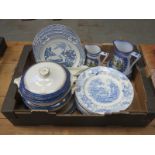 PARCEL OF BLUE AND WHITE CERAMICS INCLUDING WOODS & SONS AND MOREA, ETC.