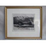 NORMAN WILKINSON, FRAMED MONOCHROME ETCHING, 'THE MINISTER'S POOL ON THE ORCHY, SCOTLAND',