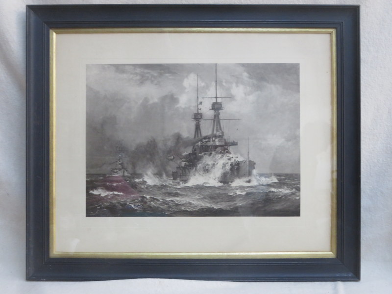 BF GRIBBLE, FRAMED MONOCHROME ENGRAVING 'BRITAIN'S GLORY' FEATURING HMS INVINCIBLE,