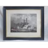 BF GRIBBLE, FRAMED MONOCHROME ENGRAVING 'BRITAIN'S GLORY' FEATURING HMS INVINCIBLE,