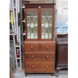 19th CENTURY OAK TWO DOOR ASTRAGAL GLAZED BOOKCASE UPON TWO OVER TWO CHEST BASE