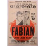 Fabian Concert Poster for Lake Whalom Playhouse Massachusetts. 55.5cms x 35.5cms