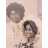 Jermaine Jackson & Hazel Gordy 1977 wedding photograph with goblet, and invitation to the wedding (