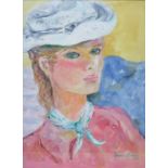 Portrait of A Young Lady painted in a French Style Oil/Acrylic, signed by actress Jane Greer 1988.