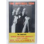 The Mitchell Trio with John Denver Concert Poster for Kansas Wesleyan University, November 17th