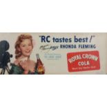 Rhonda Fleming signed Royal Crown Cola advertising board 28cms x 71.5cms