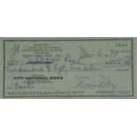 Doris Day signed cheque dated November 6th 1979