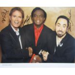 Cliff Richard, Lamont Dozier & David Gest colour photograph by Nicky Johnston signed by all three (