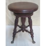 Vintage late 19th century revolving Piano stool on brass & glass ball and chain feet by H.
