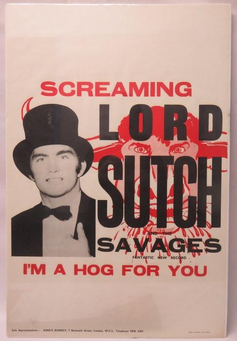 Screaming Lord Sutch - I?m A Hog For You - 1963 Promotional Poster. 76.5cms x 51cms