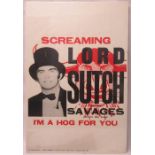 Screaming Lord Sutch - I?m A Hog For You - 1963 Promotional Poster. 76.5cms x 51cms
