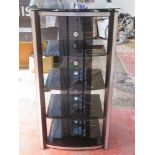 20th century four tier media stand with black glass shelves